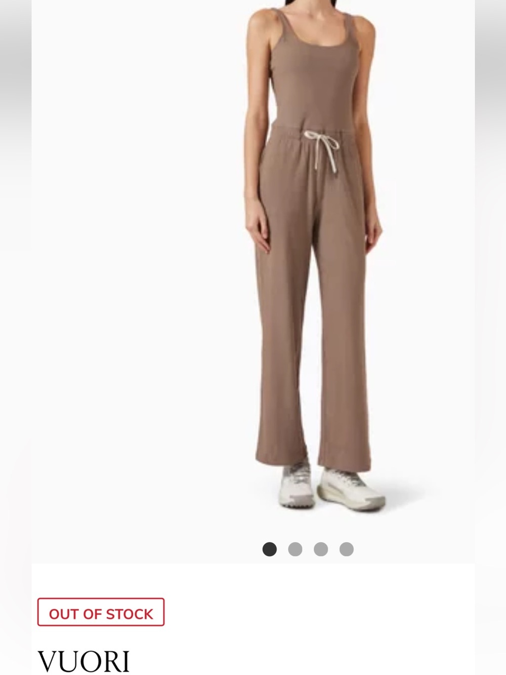 Vuori Women's Wide-Leg Drawstring Jumpsuit in Taupe